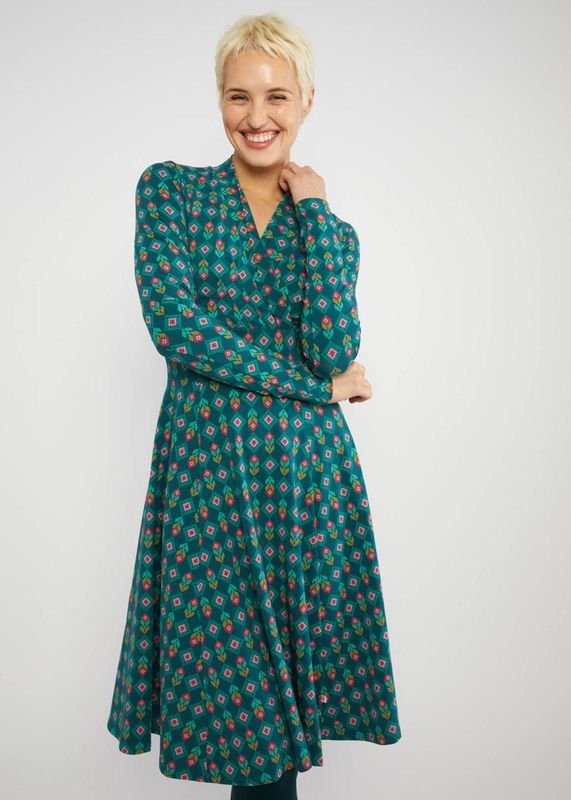 Blutsgeschwister Kleid "Shalala Tralala Shawl" grün/gemustert 