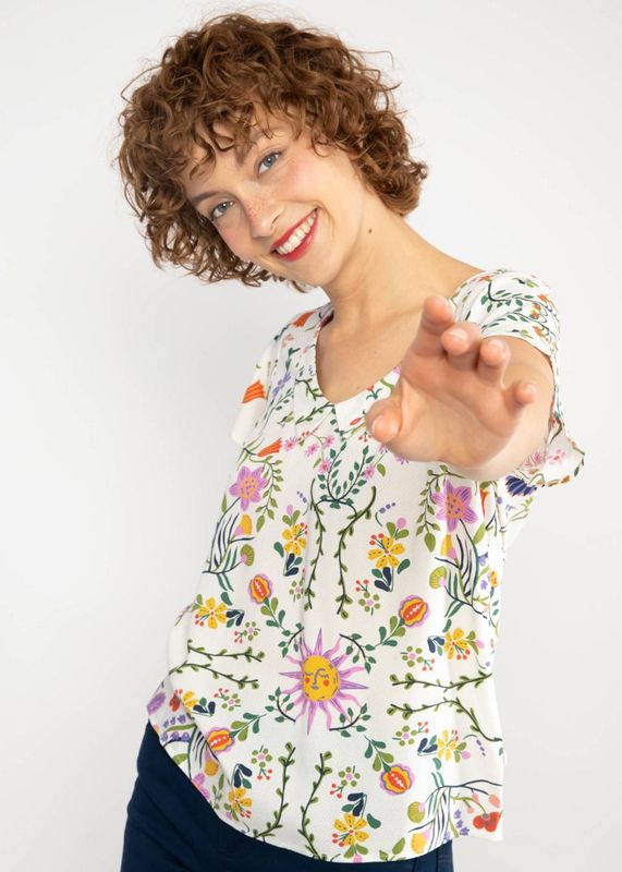 Blutsgeschwister Bluse Blutsgeschwister Bluse "Feed the Birds" weiß/bunt geblümt