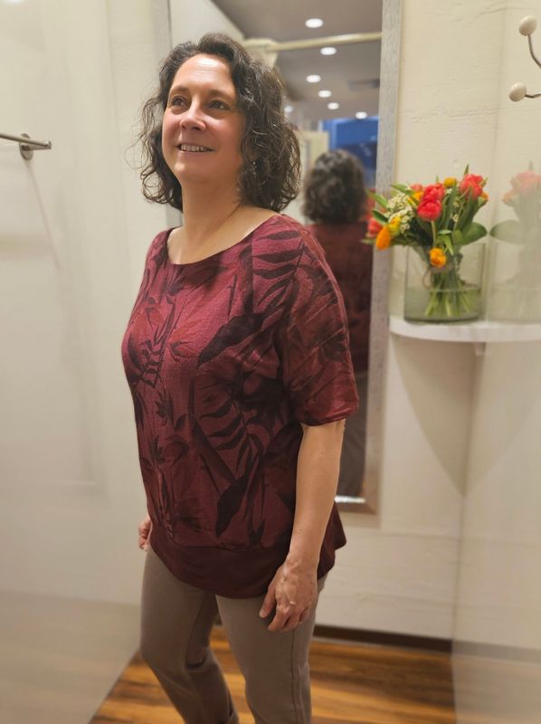 Miranda Merra Big-Shirt aus Leinen bordeaux/gemusterten Miranda Merra Big-Shirt aus Leinen bordeaux/gemusterten