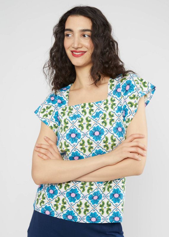 Blutsgeschwister Shirt Blutsgeschwister Shirt "Valance Carrè" weiß/blau geblühmt