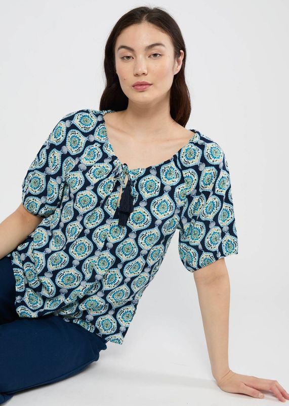 Blutsgeschwister Bluse Blutsgeschwister Bluse "Magic Maiden" blau/weiß gemustert