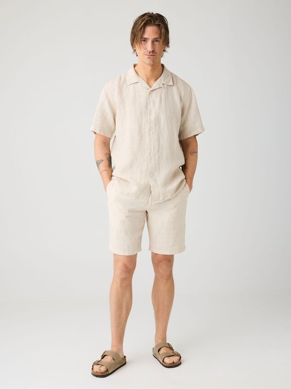Knowledge Cotton Hemd aus Leinen kurzarm beige Knowledge Cotton Hemd aus Leinen kurzarm beige