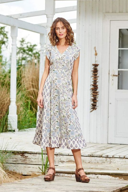 Himalaya Kleid beige/blau geblümt Himalaya Kleid beige/blau geblümt