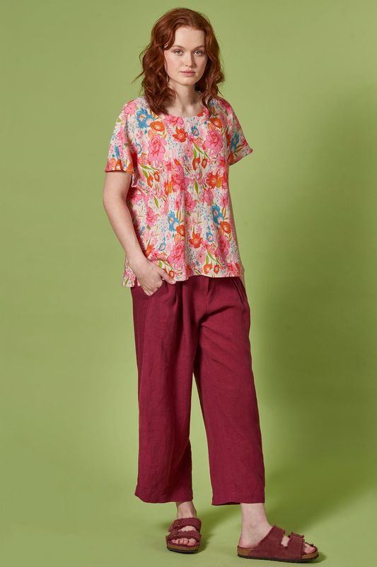 Himalaya Bluse aus Leinen rosa/geblümt Himalaya Bluse aus Leinen rosa/geblümt