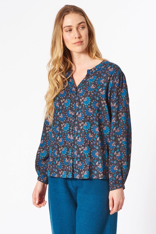 Himalaya Bluse blau/geblümt 