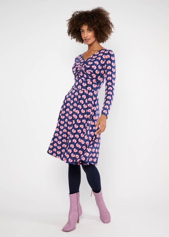 Blutsgeschwister Kleid "Hot Knot" blau/rosa geblümt