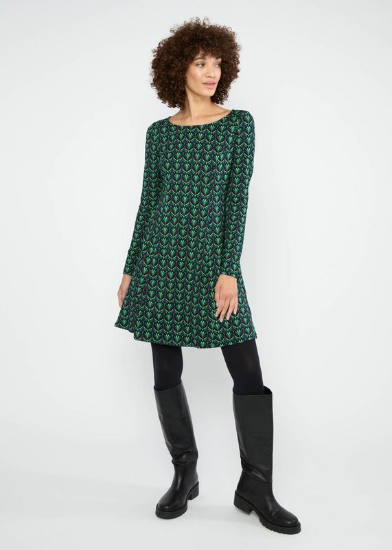 Blutsgeschwister Kleid "Swing Lovers" grün/schwarz gemustert 