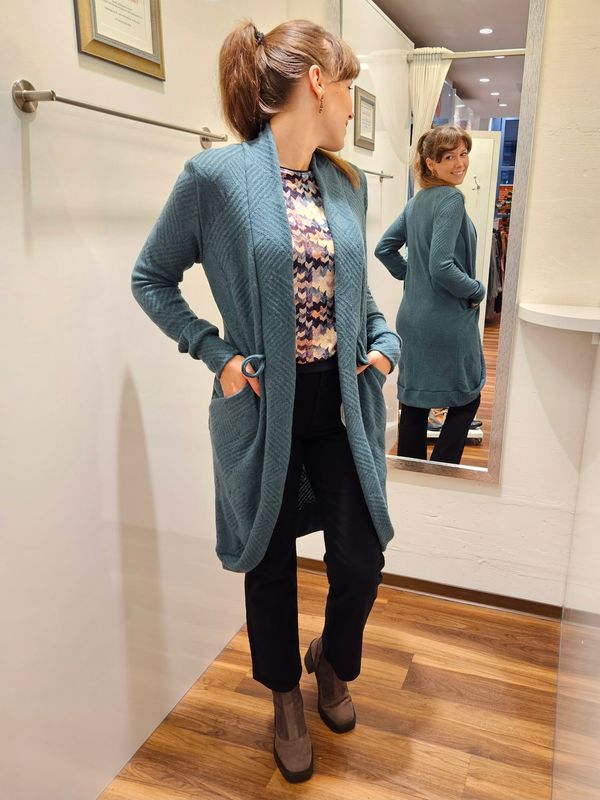 Miranda Merra Long-Strickjacke mit Wolle Miranda Merra Long-Strickjacke mit Wolle "Green Cozy" petrol