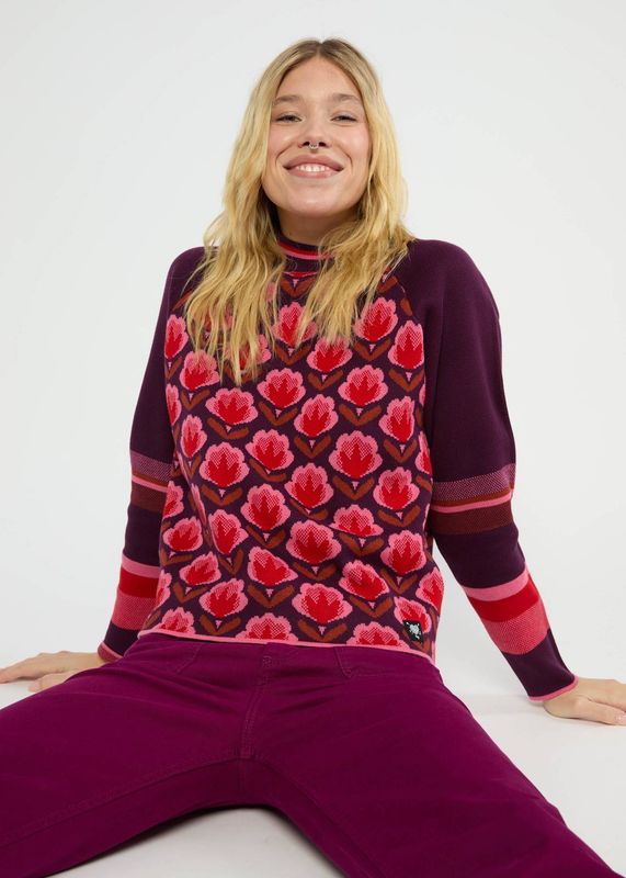 Blutsgeschwister Pullover Blutsgeschwister Pullover "Cold Day Warm Heart" rot/gemustert