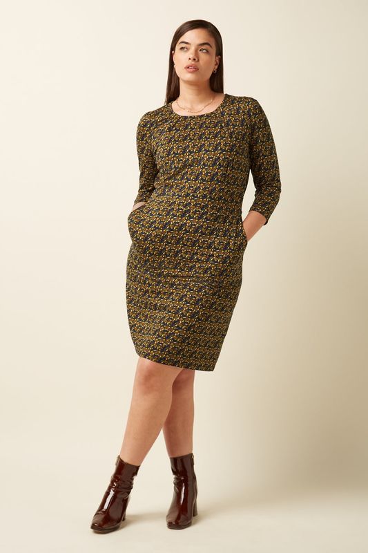 King Louie Kleid King Louie Kleid "Mona" blau/gelb gemustert