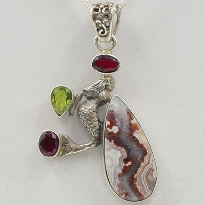 Mermaid with Garnet, Peridot, and Agate Mermaid with Garnet, Peridot, and Agate