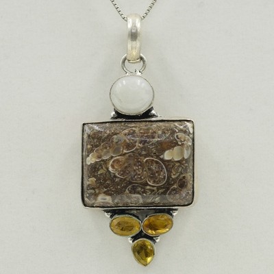 Agate, Citrine, and Moon Stone Pendant Agate, Citrine, and Moon Stone Pendant