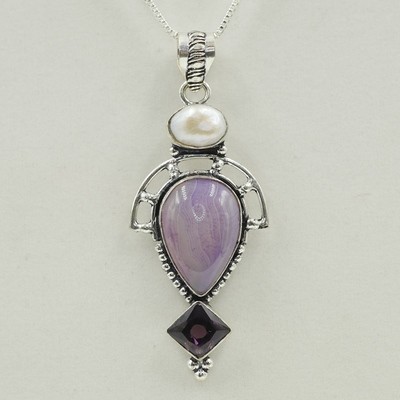 Agate with Smokey Quartz and Pearl Pendant Agate with Smokey Quartz and Pearl Pendant