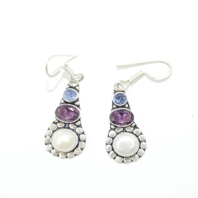 Pearl, Amethyst, and Aquamarine Earrings Pearl, Amethyst, and Aquamarine Earrings