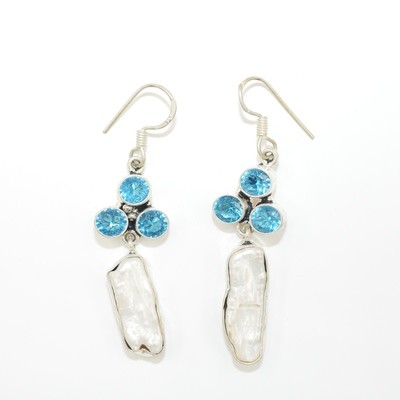 Pearl and Blue Topaz Earrings Pearl and Blue Topaz Earrings