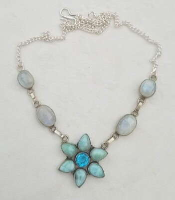 Larimar Flower Bahia & Moon Necklace Larimar Flower Bahia & Moon Necklace