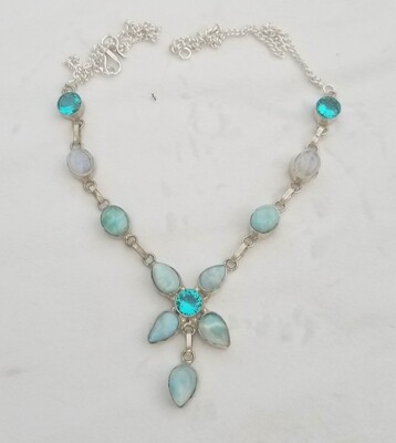 Larimar, Bahia and Moon Flower Necklace Larimar, Bahia and Moon Flower Necklace