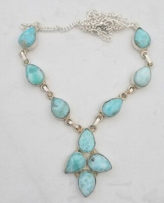Larimar 4 drop Flower Necklace Larimar 4 drop Flower Necklace