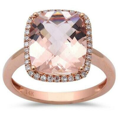 Massive Square 4.85 carat Morganite & Diamonds 14k Rose Gold Massive Square 4.85 carat Morganite & Diamonds 14k Rose Gold