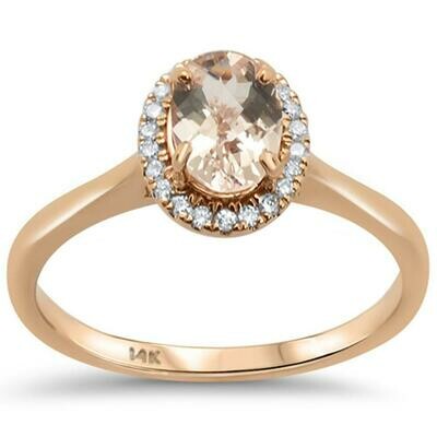 Elegant Oval .8 carat Halo Morganite & Diamonds 14k Rose Gold Elegant Oval .8 carat Halo Morganite & Diamonds 14k Rose Gold