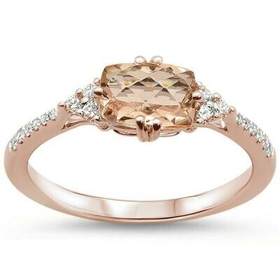 Victorian 1 carat Cushion Morganite & Diamonds 14k Rose Gold Victorian 1 carat Cushion Morganite & Diamonds 14k Rose Gold