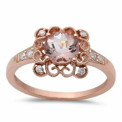 Lace Square .88 carat Round Morganite & Diamonds 14k Rose Gold Lace Square .88 carat Round Morganite & Diamonds 14k Rose Gold
