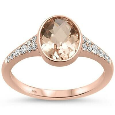 Gold Trim 1.63 carat Oval Morganite & Diamonds 14k Rose Gold Gold Trim 1.63 carat Oval Morganite & Diamonds 14k Rose Gold