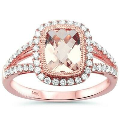Double Band 1.59 carat Cushion Morganite & Diamonds 14k Rose Gold Double Band 1.59 carat Cushion Morganite & Diamonds 14k Rose Gold