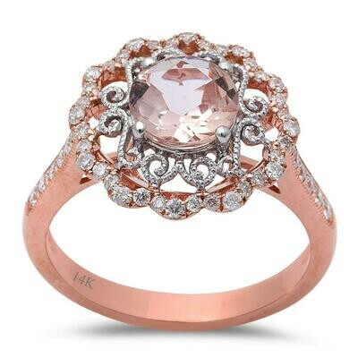 Lace Round 1.48 Morganite & Diamonds 14k Rose Gold Lace Round 1.48 Morganite & Diamonds 14k Rose Gold