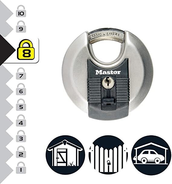 2-3/4in (70mm) MASTER LOCK EXCELL Stainless Steel Discus Padlock with Shrouded Shackle; 2 Pack