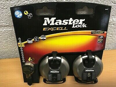 2-3/4in (70mm) MASTER LOCK EXCELL Stainless Steel Discus Padlock with Shrouded Shackle; 2 Pack