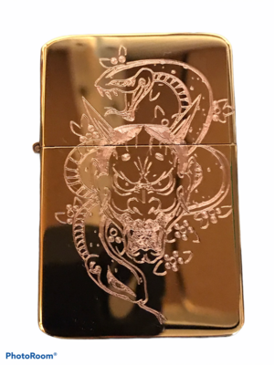 Japanese Oni Mask Lighter, Polished Gold finish