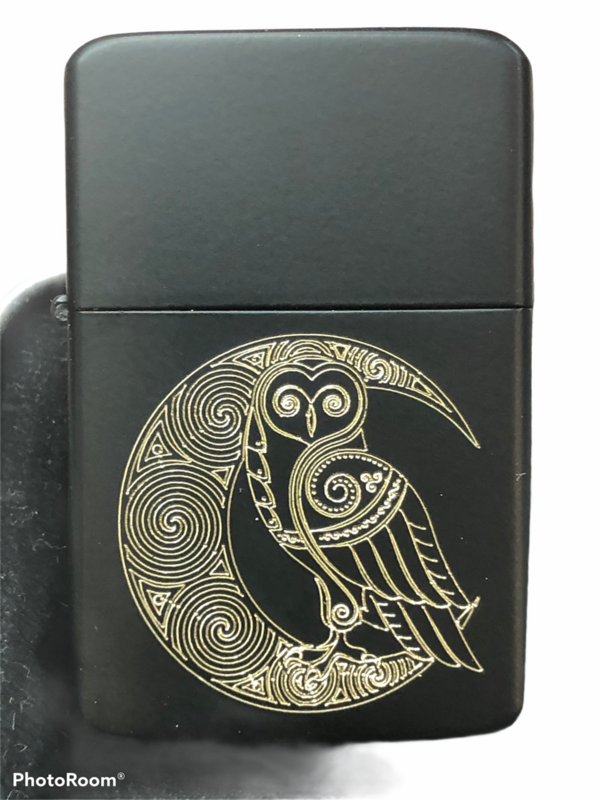 Celtic Owl Lighter, Matte Black Finish