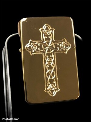 Celtic Cross Lighter, Polished Gold Finish