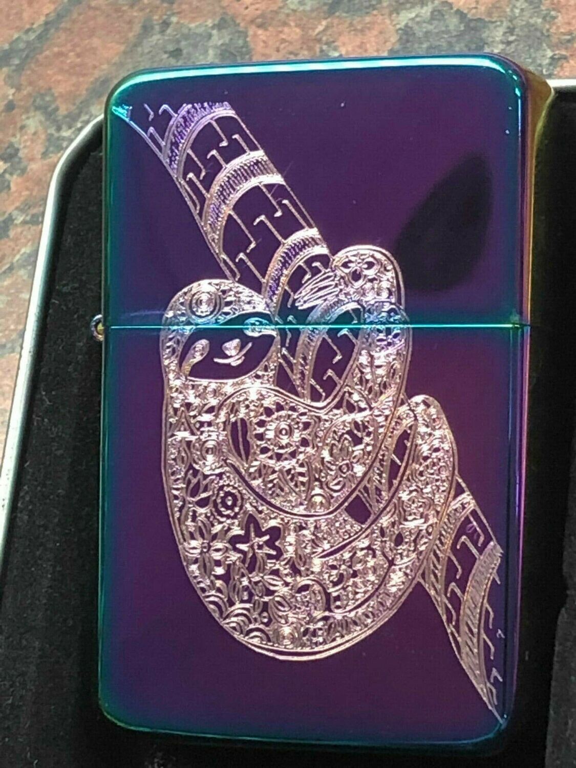 Sloth Mandala Lighter, Rainbow Spectrum Finish