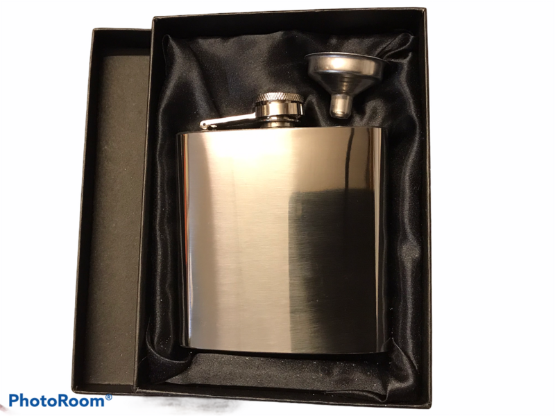 6oz Polished Chrome Hip Flask with Gift Box and Funnel