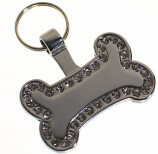 Bone shape Jewelled Pet Tag Chrome 35mm wide FREE ENGRAVING