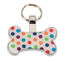 Bone shape Pet Tag Rainbow Polka Dots 35mm wide FREE ENGRAVING
