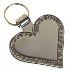 Heart shape Jewelled Pet Tag Chrome 35mm wide FREE ENGRAVING