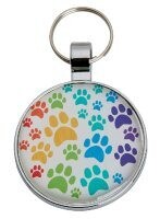 Round Disk Pet Tag Rainbow Paw Print 35mm wide FREE ENGRAVING