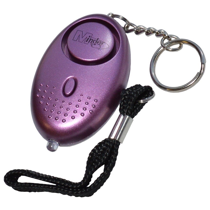 MINDER - Mini Keyring 140dB Personal Alarm &amp; LED Light, Colours: Purple