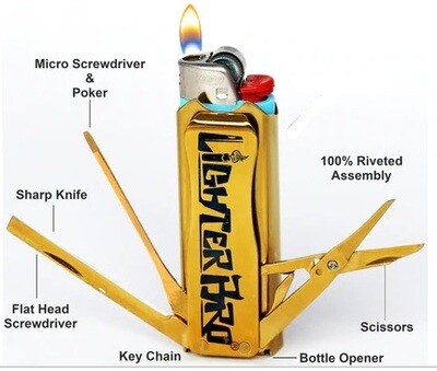 LIGHTER BRO smoker's multi-tool GOLD finish Accepts BIC Lighters