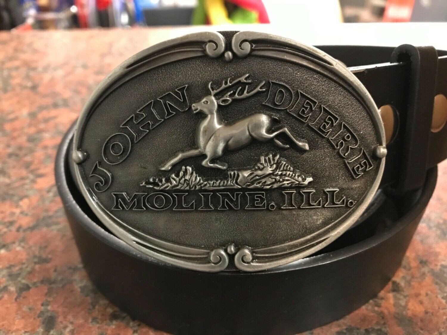 John Deere Logo silver oval buckle with belt