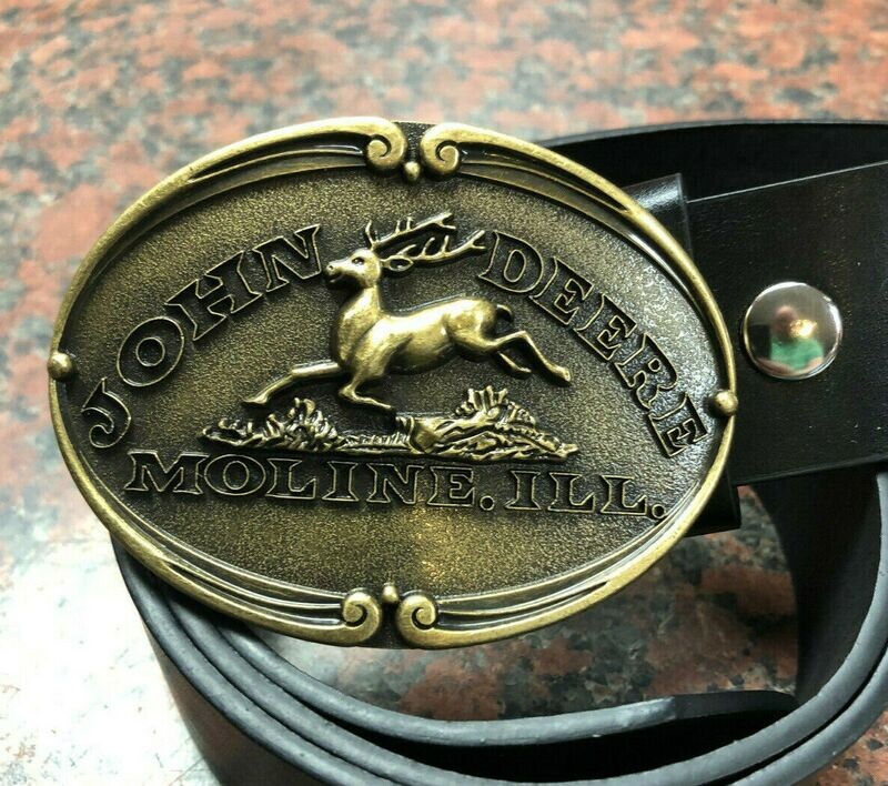 John Deere Logo brass oval buckle with belt