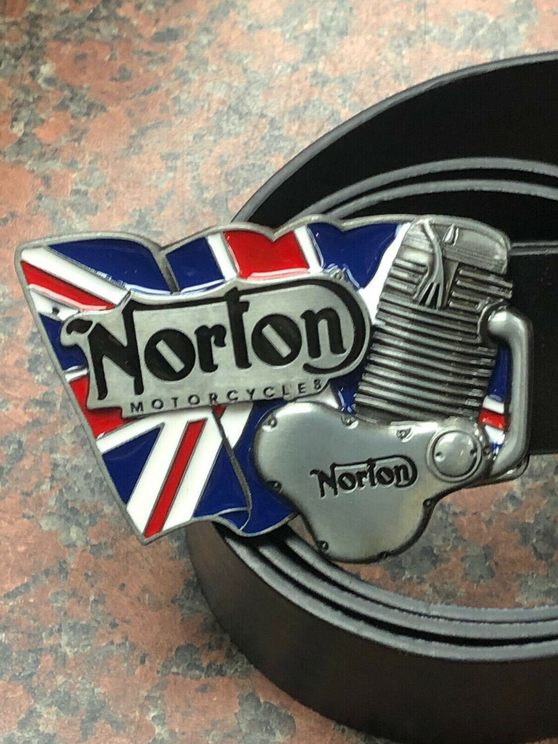 Norton Motorcycles UK Flag Logo Buckle with belt