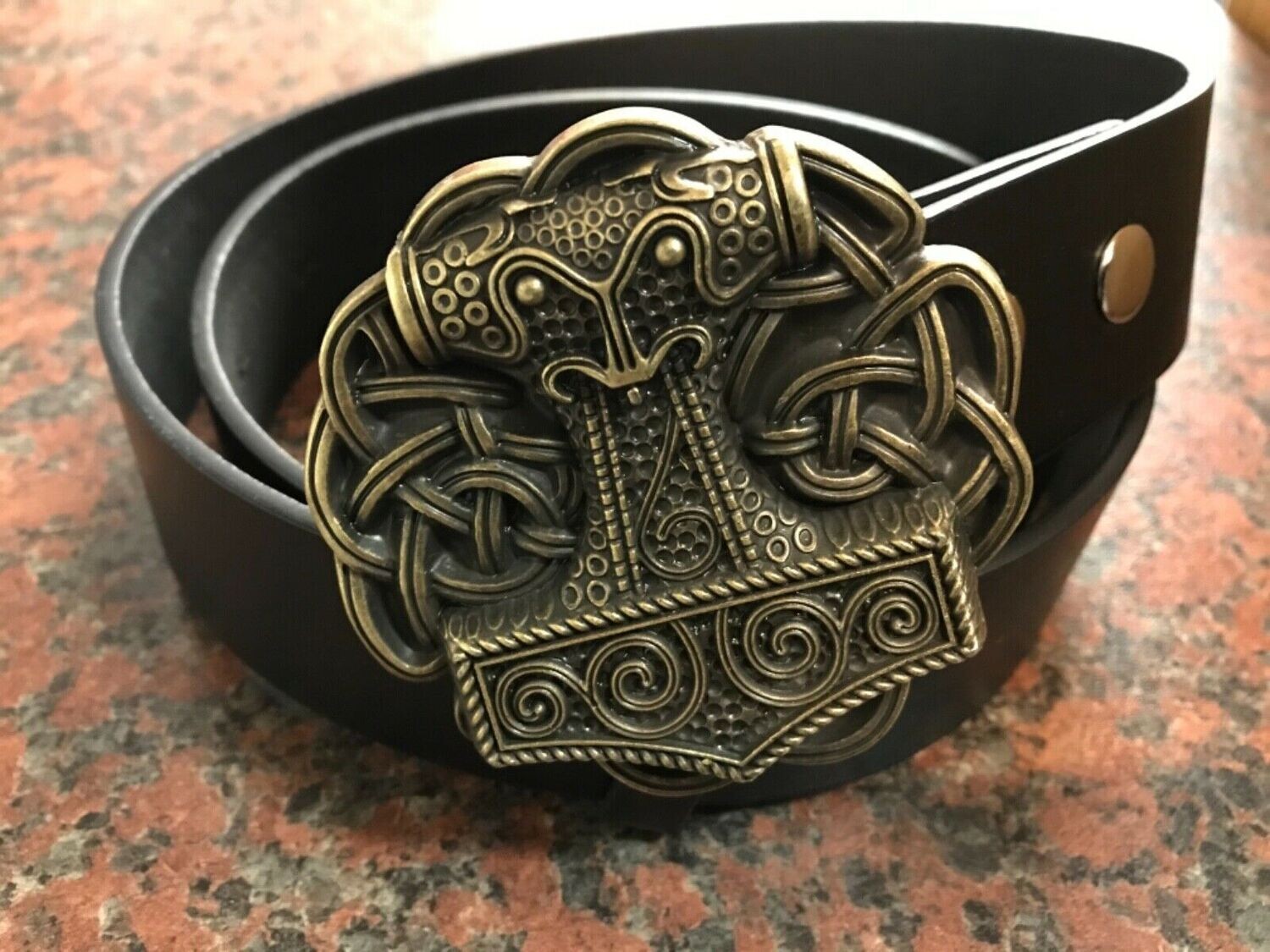 Thor’s Hammer - Mjolnir Knot Brass Buckle with belt