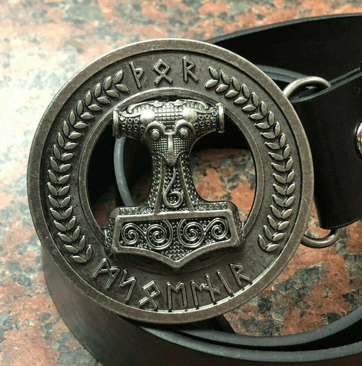 Thor’s Hammer - Mjolnir Silver Runic Buckle with belt