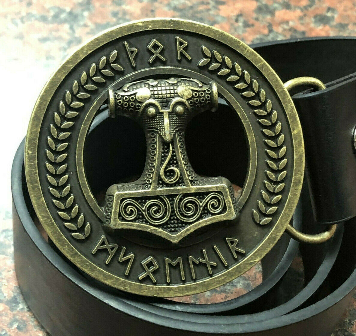 Thor’s Hammer - Mjolnir Brass Runic Buckle with belt