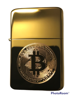 Cryptocurrency BTC Bitcoin Circuit Board Design Lighter, Polished Gold/Brass Finish