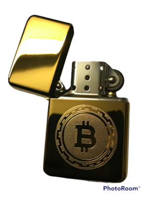 Cryptocurrency BTC Bitcoin Grid Design Lighter, Polished Gold/Brass Finish